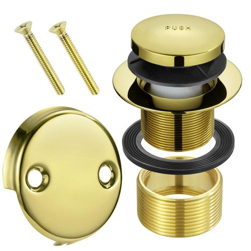 Tip Toe Bathtub Drain Conversion Kit Assembly, Tub Drain Plug Trim Set Bath Tub Drain Stopper with Two-Hole Overflow Faceplate(Polished Gold)