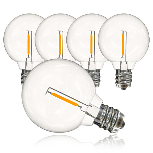 SUNTHIN 5 Pack G40 LED Bulbs, 1W LED Bulbs with E12 Base, 5 Watt Incandescent Bulbs Equivalent, Warm White 2700K, Replacement Bulbs for Globe String Lights, Indoor & Outdoor Use