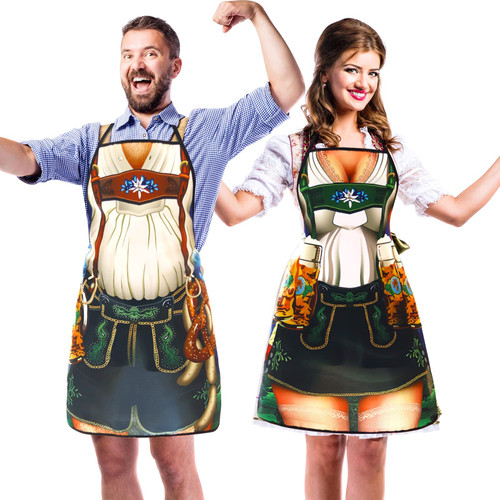 JFQ 2PCS Oktoberfest Apron, Oktoberfest Party German Dirndl with Adjustable Tying Ropes Cooking Gardening BBQ Baking Aprons for Bavarian Beer Festival