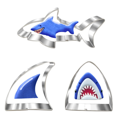 Large Shark Cookie Cutter Set-3 Pices-White Shark, Shark Fin, Shark Bite-Cookie Cutters Molds for Shark Themed Birthday Pool Party Supplies