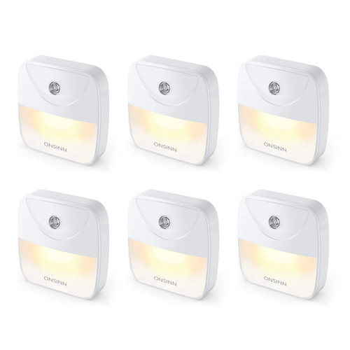 Onsinn Plug in led Night Light with Dusk to Dawn Twilight Sensor,auto led Night lamp for Kids,Bedroom, Stairs,Kitchen Lighting (Dusk to Dawn Sensor, Warm White 6pack)