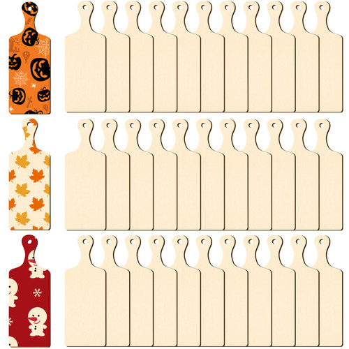 36 Pcs Wooden Mini Cutting Board with Handle Unfinished Wood Craft Mini Charcuterie Boards Paddle Blank Small Chopping Board for DIY Kitchen Cooking Vegetables Decor (9.4 x 3.5 Inch)