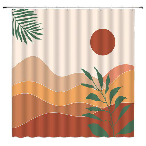 FGYGYK Modern Boho Shower Curtain Mid Century Abstract Mountain Sunset Geometric Terracotta Minimalist Art Polyester Curtains Bathroom Decor with Hooks 70wX70h Inch