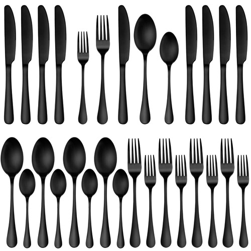 20 Piece Matte Black Silverware Set,Stainless Steel Flatware Cutlery Set Service for 4,Kitchen Tableware Set,Utensil Set for Home and Restaurant,Knives Forks Spoons Set,Satin Finish,Dishwasher Safe