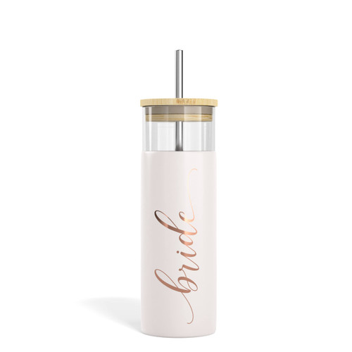 Bride to Be Iced Coffee Tumbler with Bamboo Lids and Straws | 20 oz Mason Jar Cups & Iced Coffee Cup | Bridesmaid Proposal Gifts, Bridal Shower, Bachelorette Party Supplies & Bride Tribe - Bride