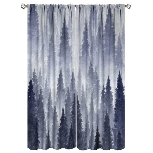 ESPROUTTY Watercolor Forest Curtains, Wilderness Pattern with Many Trees Nature Panorama Monochrome Woods, Living Room Bedroom Window Drapes 2 Panel Set, 52x84in