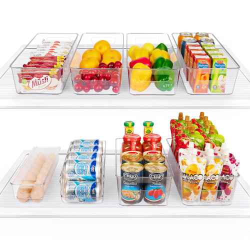 Vtopmart Set of 8 Fridge Organizer, Refrigerator Organizer Bins with Handles, Freezer Organizer Clear Organizing Bins, BPA-Free Fridge Storage Containers for Fridge, Freezer, Cabinet, Kitchen, Pantry