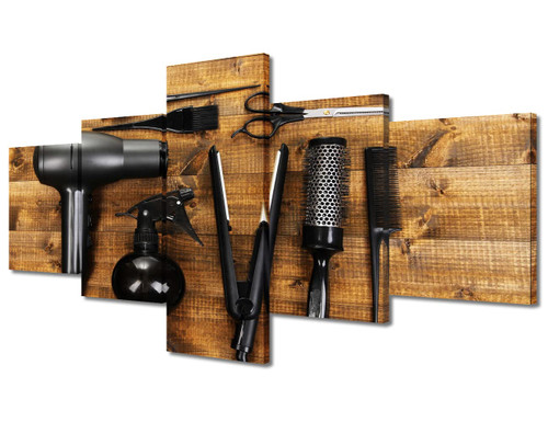 TUMOVO Haircut Tools Canvas Wall Art Print Hair Salon Wall Art for Bedroom Barbershop Wall Decor Art Paintings 5 Panels Hairdresser Modern Giclee Artwork for Office Home Decor Ready to Hang 50"Wx24"H