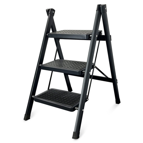 Krightlink 3 Step Ladder Folding Step Stool with Wide Anti-Slip Pedal, Portable Sturdy Steel Step Ladders 300lbs Capacity Lightweight for Kitchen Household and Office