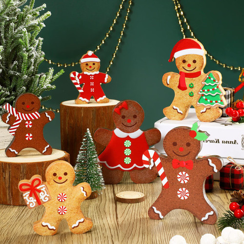 6 Pieces Christmas Gingerbread Man Ornament Xmas Wood Gingerbread Signs Xmas Gingerman Table Charms for Christmas Tree Anniversaries Holidays Farmhouse Home Decorations (Gingerbread Man)
