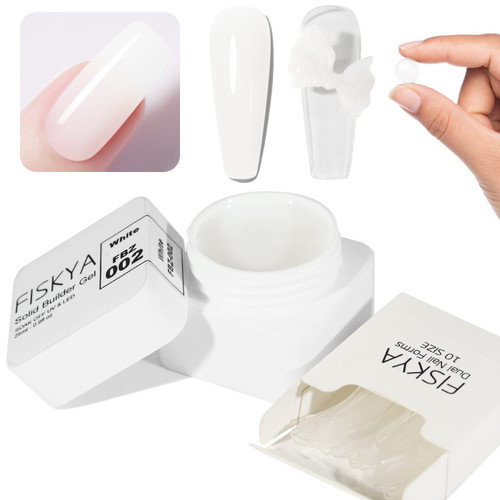 Fiskya Solid Nail Builder Gel 25ml-0.9fl.oz Clear Solid Sculpture Gel Nail Extension Gel Non-Sticky Hand Nail Carving Gel Nail Art Modeling Gel Solid Nail Building Gel Nails Art Design (White)