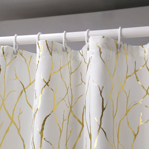 Taisier Home Metallic Off White Shower Curtain Tree Branes Print Gold Curtains 72 inch for College Dorm Bathroom,12 Hooks Included, 72 x 72 Inch,Off White Curtains with Gold Branch Pattern,1 Panel