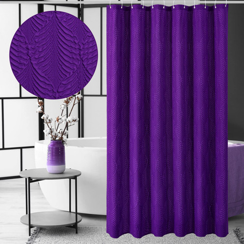 Gibelle Purple Shower Curtain for Bathroom, 3D Embossed Textured Fabric Shower Curtain, Modern Farmhouse Chic Soft Cloth Shower Curtain Set with Hooks, 72x72