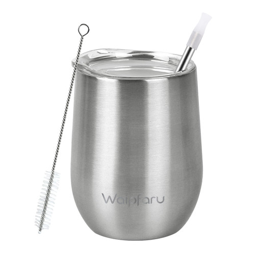 Waipfaru Wine Tumbler, 12 Oz Insulated Wine Tumbler With Lid, Double Wall Vacuum Wine Glasses, Stainless Steel Stemless Cup for Wine Coffee Cocktails, Travel & outdoors (Stainless Steel)