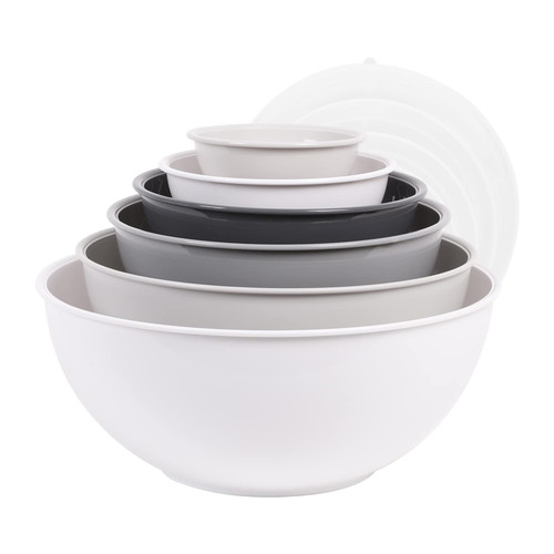 BoxedHome BPA Free Plastic Round Mixing Bowl with Lids, 12 Pack Nesting Bowls with Lids Set, Microwave and Dishwasher Safe Prep & Serving Bowls Great for Mixing, Baking, Serving (White, 12pcs)