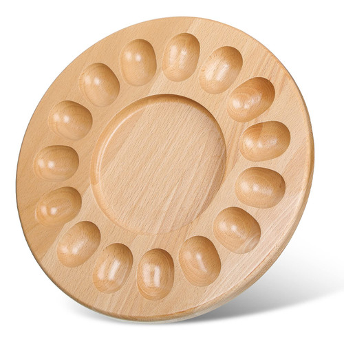 Reversible Wood Deviled Egg Platter and Charcuterie Board Thicken Size Egg Holder Countertop Refrigerator Egg Containers for Easter Egg Deviled Egg Charcuterie Board (15 Holes Round)