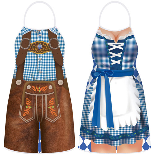 2 Pcs Oktoberfest Apron Couples Cooking Aprons German Party Costume for BBQ Baking Chef Kitchen Gifts (Fresh Style)