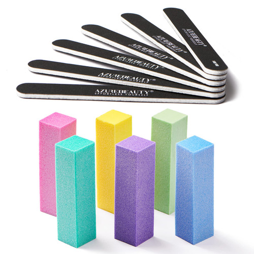 Nail Files and Buffers, AZUREBEAUTY 12Pcs Professional Manicure Tools Kit, 6 Pcs Double Sided 100/180 Grit Nail Files & 6Pcs Rectangular Nail Buffer Block