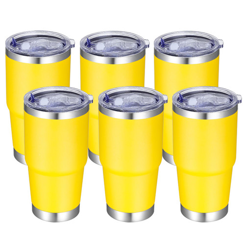 VEGOND 20 oz Tumbler with Lid and Straw, Stainless Steel Double Wall Vacuum Insulated Travel Mug Powder Coated Coffee Cup for Cold & Hot Drinks, Yellow 6 Pack VEGOND 20 oz Tumbler with Lid and Straw, Stainless Steel Double Wall Vacuum Insulated Travel Mug Powder Coated Coffee Cup for Cold & Hot Drinks, Yellow 6 Pack