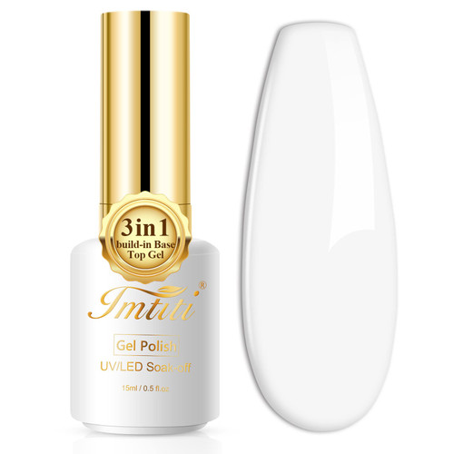Imtiti Gel Nail Polish,1 Pcs 0.5 Fl Oz White Gel Polish Build-in Base and Top Coat 3 in 1 One Step Gel Nail Polish Kit, Soak Off LED U V Nail Gel Polish Nail Art Starter Manicure Salon Gel Nail Kit for Women Girls