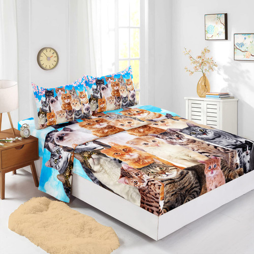 BailiPromise Kawaii Cute Cat Bedding Fitted Sheet 3D Pet Cats Bedding Sheets for Children Kids Boys Girl Kitten Bed Sheet Set Cat Animal Bed Cover Bedroom Collection 4Pcs Bedding Twin BailiPromise Kawaii Cute Cat Bedding Fitted Sheet 3D Pet Cats Bedding Sheets for Children Kids Boys Girl Kitten Bed Sheet Set Cat Animal Bed Cover Bedroom Collection 4Pcs Bedding Twin