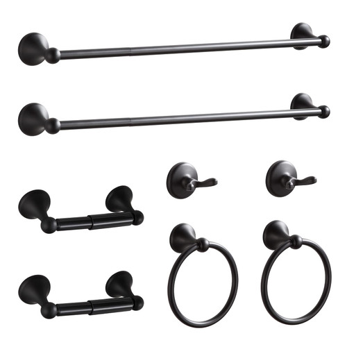 BGL Bathroom Hardware Set Matte Black Adjustable Expandable Bath Towel Bars Bathroom Accessory Set Towel Racks 8-Pieces Wall Mount