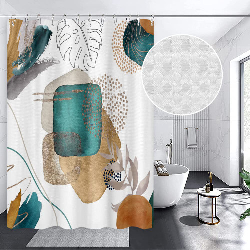 Yeele Abstract Shower Curtain, Boho Brown Shower Curtain Mid Century Shower Curtain Set, Waterproof Waffle Fabric Neutral Shower Curtains for Bathroom Retro Neutral Shower Curtain Decor 72x72 Inches