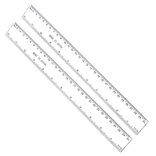 12 Inches Plastic Straight Hard Ruler Viaky See Through Flexible Ruler with Inches and Metric Measuring Tool for Student School Office, Clear(2 Pack) 