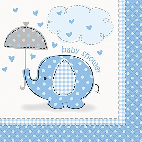 Blue Elephant Boy Baby Shower Cocktail Napkins, 16ct