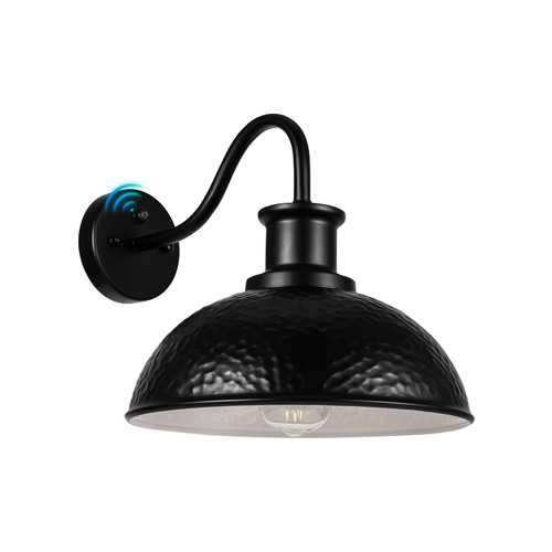 Dusk to Dawn Outdoor Barn Light Wall Mount, Gooseneck Exterior Light Front Porch Outside Light Fixtures for House, Industrial Farmhouse Outdoor Wall Sconce with Beaded Cover for Garage, 1 Pack