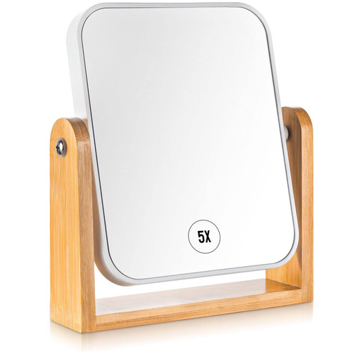 Magnifying Makeup Mirror Bamboo, 1X 5X Double Sided Mirror with Magnification, 360 Degree Rotation Table Mirror Magnifying Makeup Mirror Bamboo, 1X 5X Double Sided Mirror with Magnification, 360 Degree Rotation Table Mirror
