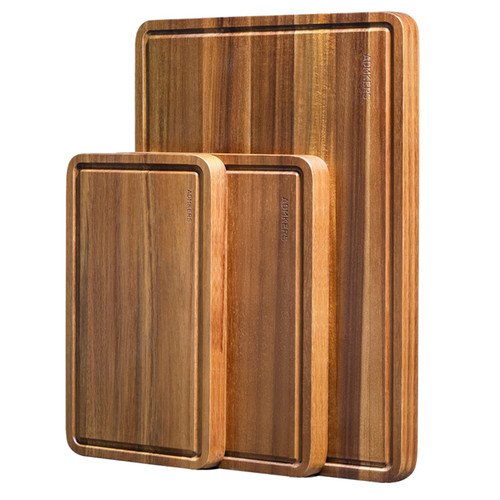Wood Cutting Boards Set of 3 for Kitchen, Thick Chopping Board, Large Wooden Cutting Board Set with Deep Juice Groove and Handles, Wooden trays for meat, fruit and cheese (17x12, 12x10, 12x7 inch)