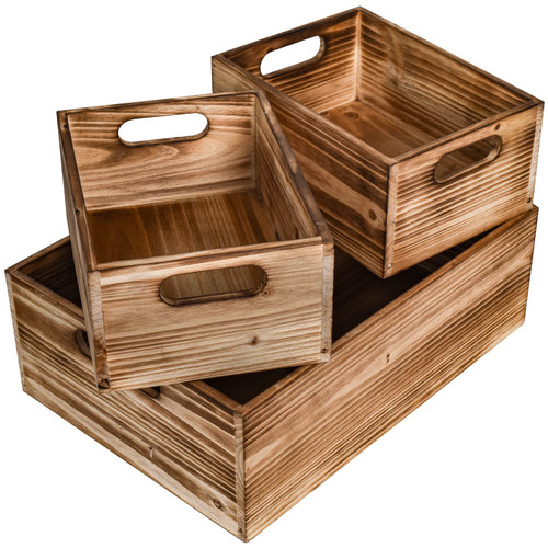Decorative Wood Crates,Nesting Decorative Box Wood in Brown,Display crates, Farmhouse Antique Wooden Crate for storage,Set Of 3 Extra Large Nesting Wooden Storage Crates For display , Wooden Storage Boxes For Milk,Toys,Towel,Wine,etc.
