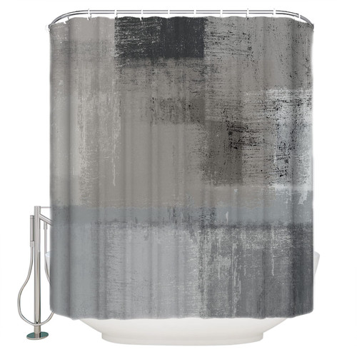 LBHAUSE Waterproof Fabric Shower Curtain, Gray Painting Shower Curtain for Bathroom Curtains Bathtubs Hotel Washable Shower Curtains with 12 Hooks Extra Long 72x96 Abstract Modern Geometry