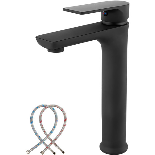 Midanya Bathroom Sink Faucet Matte Black Tall Vessel Sink Faucet Vanity Bathroom Faucet Basin Mixer Tap Single Handle Single Hole with Water Supply Lines Commercial Modern Wash Basin Faucet