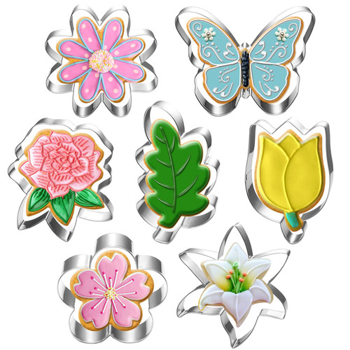 Flower and Leaf Cookie Cutter Set-7 Piece-Daisy, Lily, Rose, Tulip, Oak Leaf and Butterfly Fondant Biscui Cutters Flower and Leaf Cookie Cutter Set-7 Piece-Daisy, Lily, Rose, Tulip, Oak Leaf and Butterfly Fondant Biscui Cutters