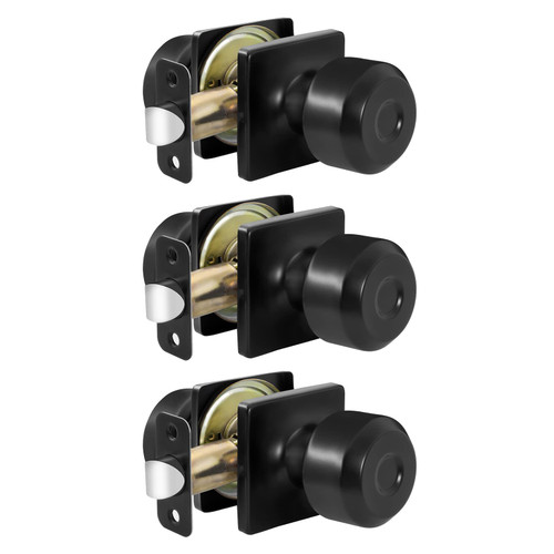 Haidms 3Packs Matte Black Passage Door Knobs, Black Closet Door Knobs,Passage Door Knobs Interior for Closet or Hall(Square Panel Closet Door Konbs)