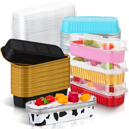 120 Pcs Aluminum Foil Mini Loaf Pans with Lids 6.8 oz Cupcake Liners with Lids Aluminum Cupcake Pans Disposable Foil Narrow Cake Pans Rectangle Cupcake Baking Cups for Bread Muffin Brownie Cheesecake
