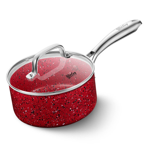 HLAFRG 1 Quart Small Sauce pan with Lid, Ultra Nonstick Sauce Pan with Lid, Small Pot with Lid, Granite Nonstick Saucepan 1 quart, Small Sauce Pot, Red Pot 1 Qt, Aluminum Small Pot 1 Quart