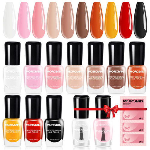 Morovan Nail Polish Set - 10 Colors Pink Brown Nail Polish Oil-based Nail Polish Kit Nail Polish with Base Coat and Top Coat Nail Polish Remover Nail Polish Kit with Everything for Nail Art Beginners DIY at Home