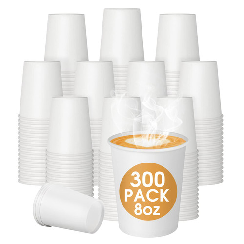 Uncaddn Disposable Coffee Cups, 300 Pack Paper Cups 8 oz, Hot/Cold Beverage Drinking Cups for Water, Coffee, Juice or Tea, Paper Coffee Cups for Office, Party, Home, Travel and Stores