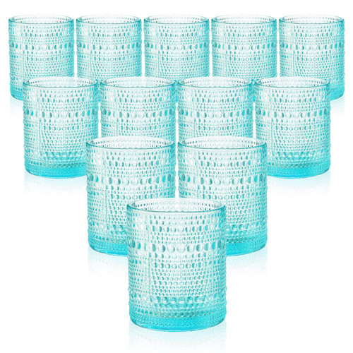 12 Pcs 13.5 Oz Vintage Drinking Glasses Hobnail Cocktail Glasses Embossed Hobnail Glassware Vintage Glass Cups Romantic Iced Beverage Tumbler for Water, Juice Beer, Whiskey, Tabletop, Bar (Clear)