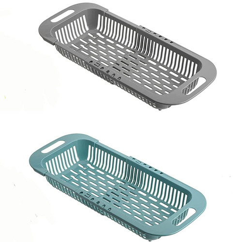 Vegoran 2 Pack Over the Sink Colander Strainer Basket,Colander Drain Basket,Collapsible Colander Fruits and Vegetables Drain Basket Adjustable Strainer Sink Washing Basket(Grey+Blue)