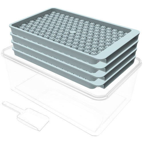 Miaowoof Mini Ice Cube Trays, Easy Release 0.6in Small Ice Maker for Freezer, 160x4 PCS Ice Ball Mold with Bin & Ice Scoop, Tiny Ice Cube Tray Crushed Ice for Chilling Drinks Coffee Juice Cocktail