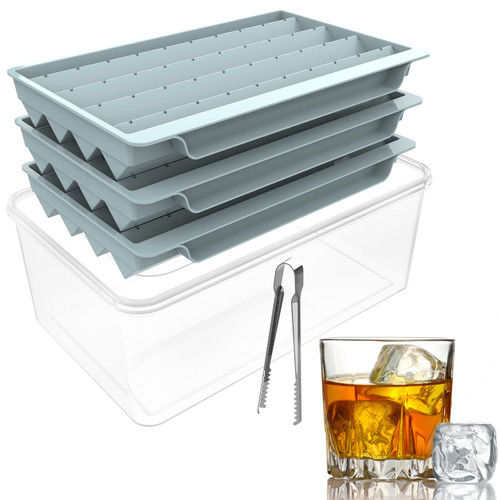 Unigul Ice Cube Tray for Freezer,1'' Square Ice Cube Mold with Lid and Bin, 3 * 40 PCS Stackable Ice Trays with Tong No Spill Easy Release Making Ice Cubes for Cocktail Whisky Coffee Juice