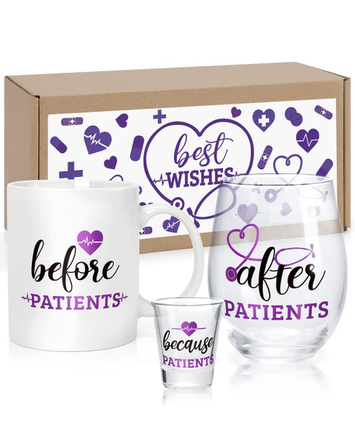 Levfla Before Patients After Patients Set Nursing Gifts 11 oz Coffee Mug 18 oz Stemless Wine Glass 2 oz Shot Glass for Doctor's Day Pediatrician Physician Graduation Birthday Nurse Week Gifts (Purple) Levfla Before Patients After Patients Set Nursing Gifts 11 oz Coffee Mug 18 oz Stemless Wine Glass 2 oz Shot Glass for Doctor's Day Pediatrician Physician Graduation Birthday Nurse Week Gifts (Purple)