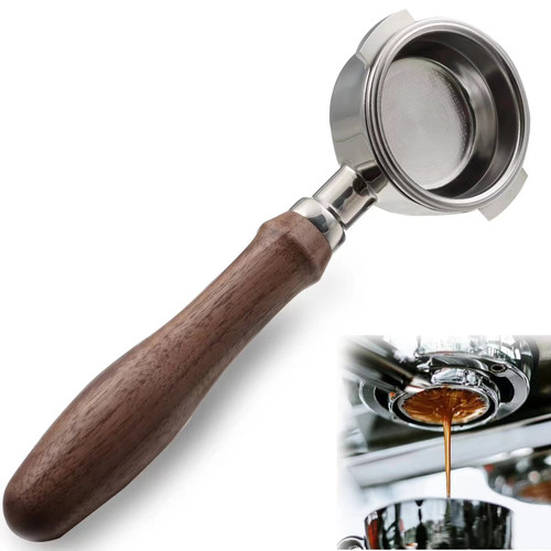 Bottomless Portafilter 58mm Compatible with E61 Group Head, 2 ears 58mm Portafilter with Filter Basket and Walnut Handle