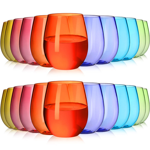 24 Pack 12oz Plastic Stemless Wine Glasses set Colored Plastic Reusable Wine Shatterproof BPA Free Wine Glasses Bulk Party Stemless Wine Glasses Cups for Indoor Outdoor Dining Wine Supplies 6 Colors 24 Pack 12oz Plastic Stemless Wine Glasses set Colored Plastic Reusable Wine Shatterproof BPA Free Wine Glasses Bulk Party Stemless Wine Glasses Cups for Indoor Outdoor Dining Wine Supplies 6 Colors