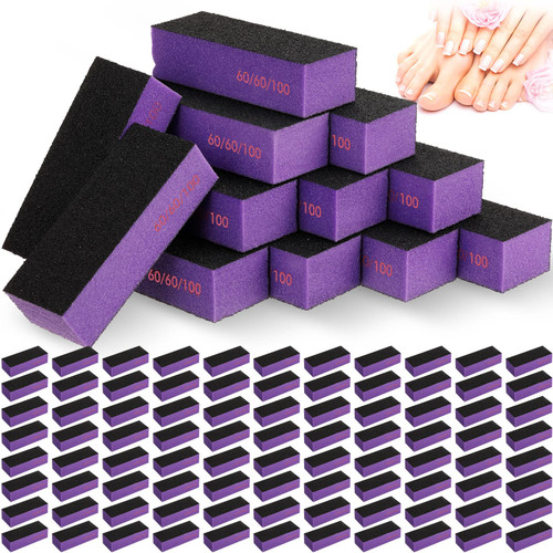 100 Pcs 60/60/100 Grit Nail Buffer Fingernail Sanding Block Polisher 3 Sides Buffer Block Nail File Manicure Grinding Buffers for Acrylic Nails Buffing Block Nail Art Pedicure Manicure Tool