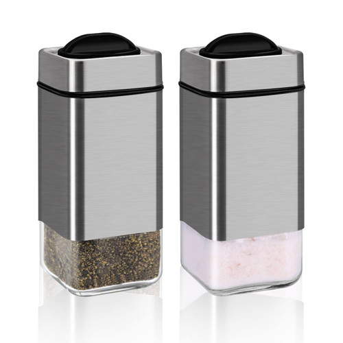 Salt and Pepper Shakers by Aelga, Salt Shaker with Adjustable Pour Holes, Glass Salt Pepper Shaker Set, Perfect for Black Pepper, Kosher and Sea Salt